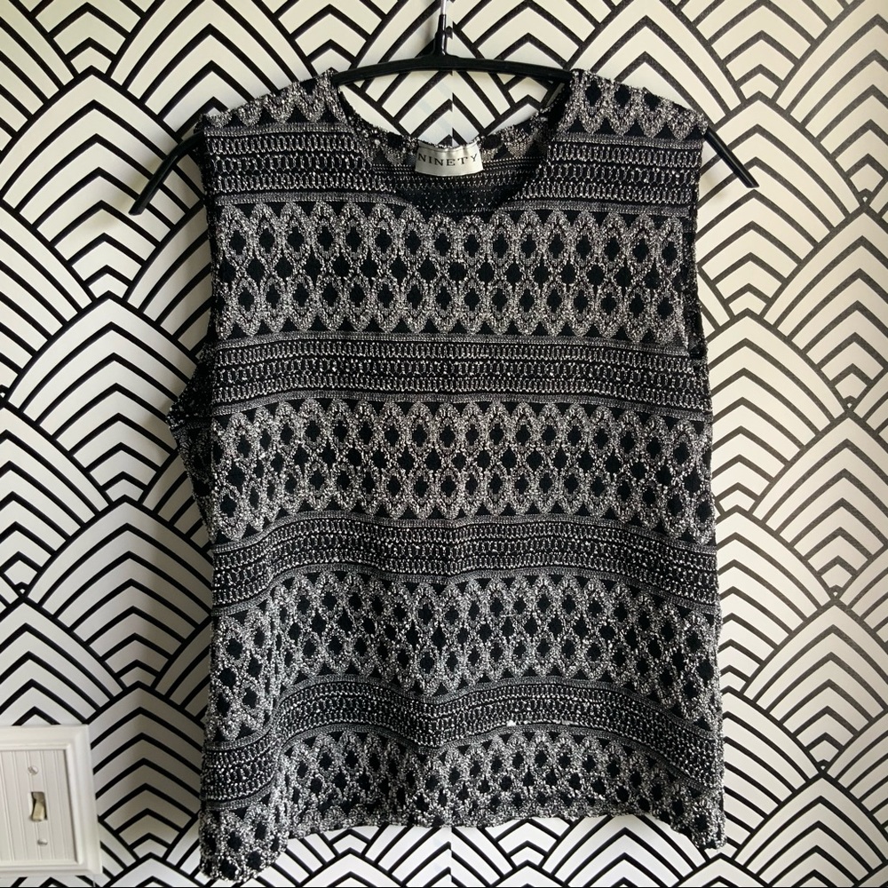 Vintage Sleeveless shirt black white stretch y2k 2000s office siren - Picture 2 of 3